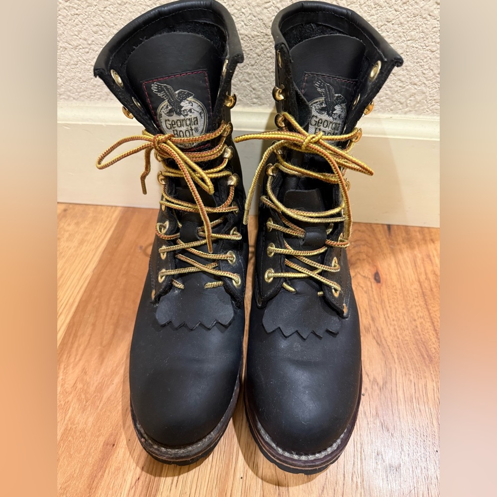 Vintage Georgia Boot Like New Black and Gold Lace-Up Boots W’s 8.5